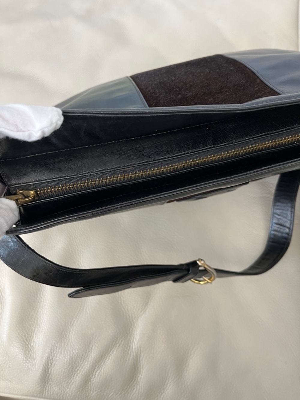 Celine Black Leather Bag with Brown Suede Panels - Picture 5 of 8